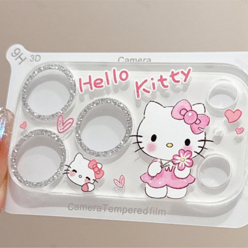 Tempered Glass Screen 9H - Cute Hello Kitty Glitter Camera Lens