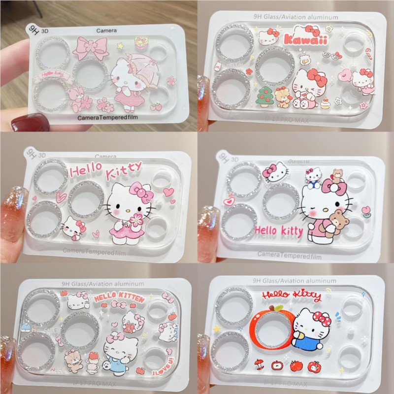 Cute Hello Kitty Glitter Camer - đánh giá và giá Tempered Glass Screen 9H