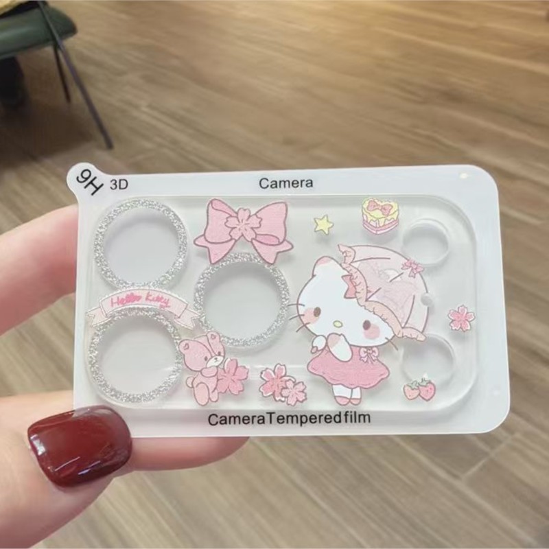 Cute Hello Kitty Glitter Camer - đánh giá và giá Tempered Glass Screen 9H