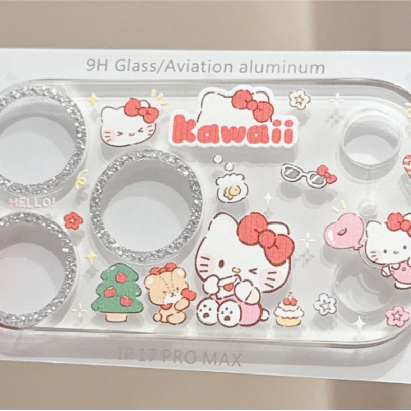 Cute Hello Kitty Glitter Camer - đánh giá và giá Tempered Glass Screen 9H